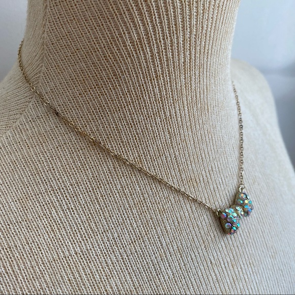 Aurora Borealis Rhinestone Bow Necklace - Picture 5 of 9